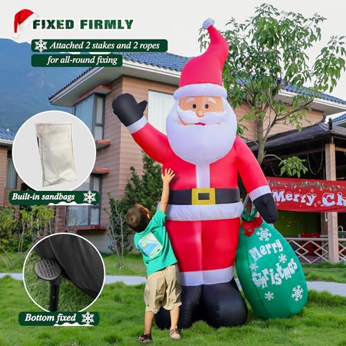 7 FT Christmas Inflatable Santa Claus with Green Gift Bag A356