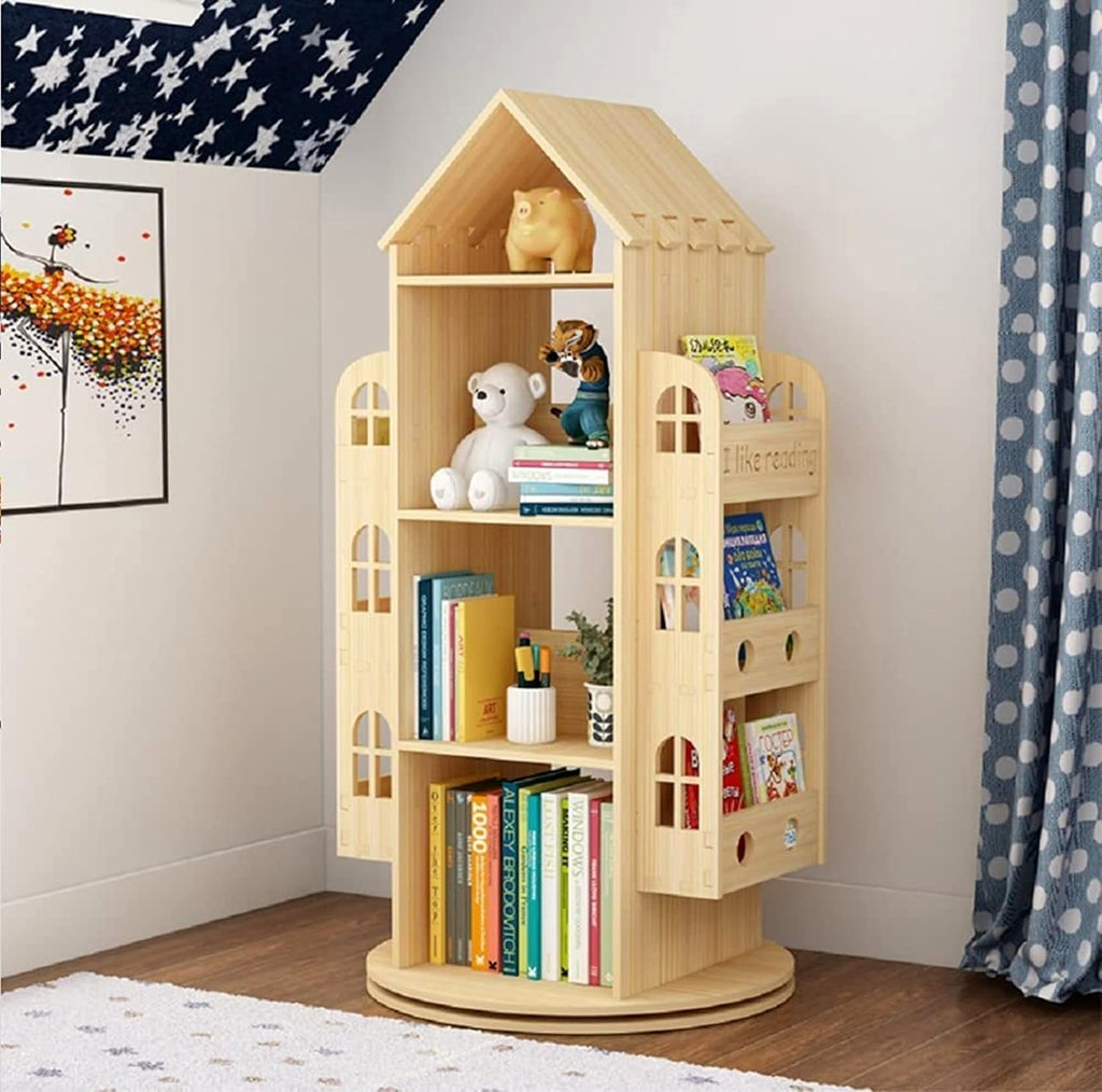 4-Tier Rotating Solid Wood Bookshelf A3863