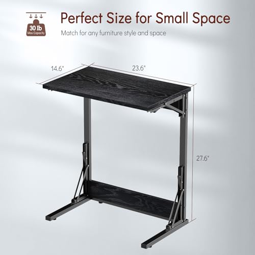 24" Folding C Shaped End Table, Dark Black E760