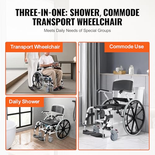 Aluminum Alloy Shower Wheelchair, 17.5in Width, 300 lbs Capacity U2264