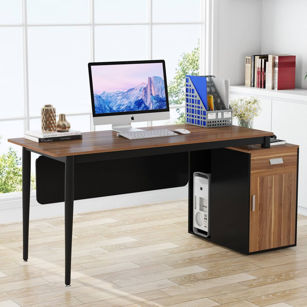 55 inch Computer Desk with Drawers and Storage Cabinet K190305