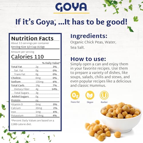 Organic Chick Peas Garbanzo Beans, Low Sodium with Sea Salt, 15.5 Ounce (Pack of 8) O6722