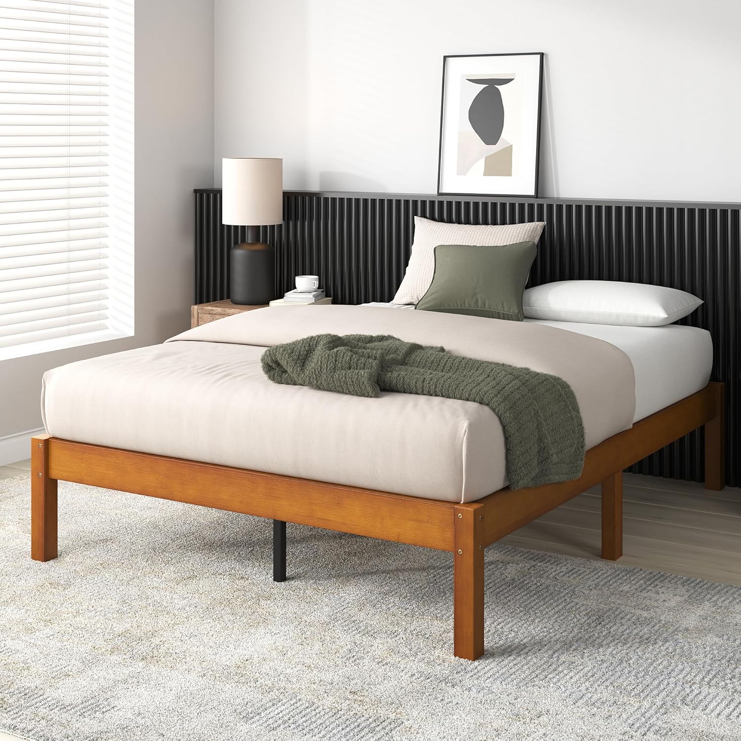 14 Inch Bamboo Platform Bed Frame, Wood Slat Support, Full Q17524