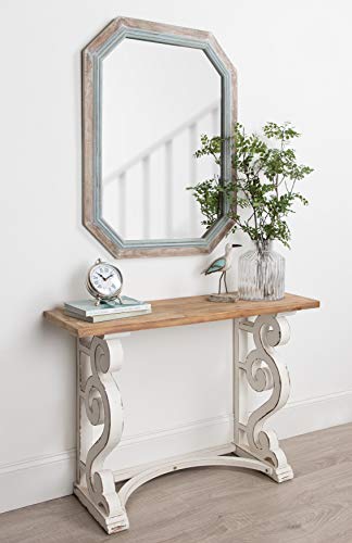 Large Rustic Octagon Wall Mirror, 36" x 28", Coastal Blue and Rustic Brown N481354