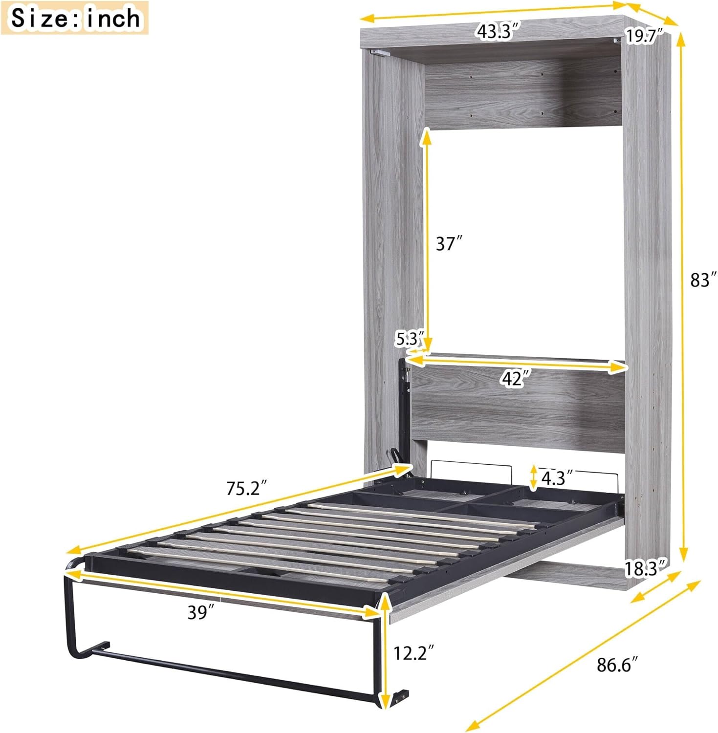 Twin Wooden Murphy Bed P2514