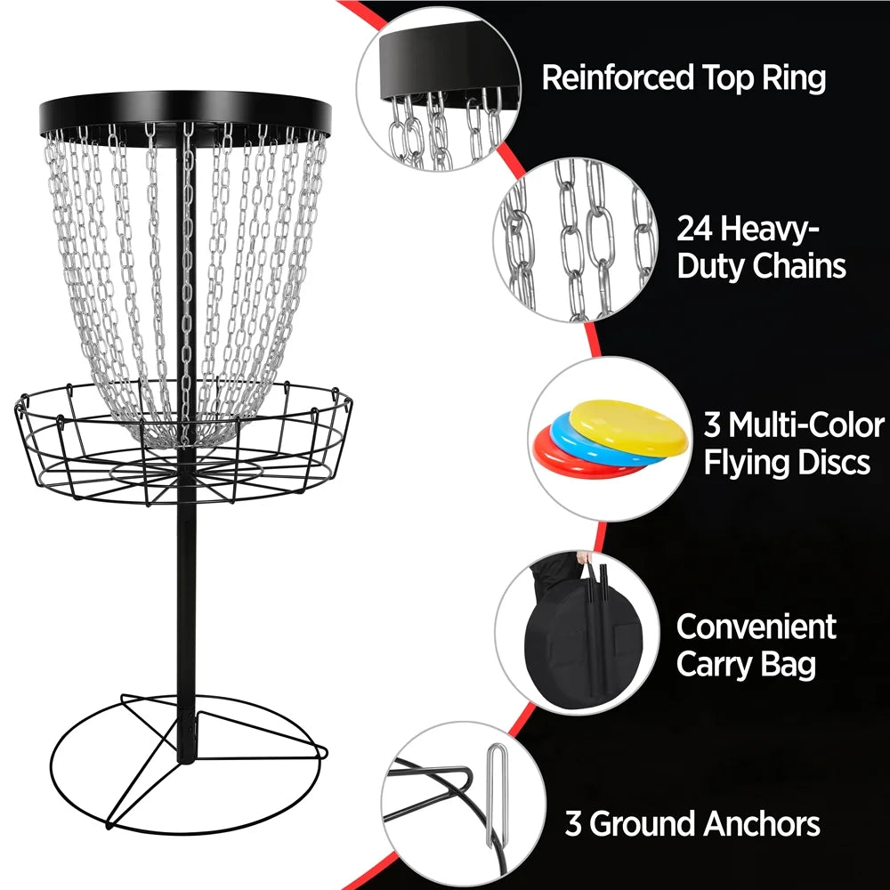 Black Disc Golf Goal with Carrying Bag and 3 Discs O35337