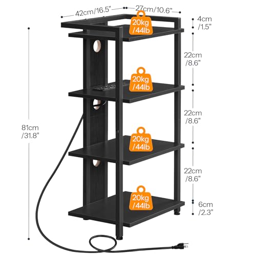 Black 4-Tier Wooden Media Console with Charging Station and LED Light S13971