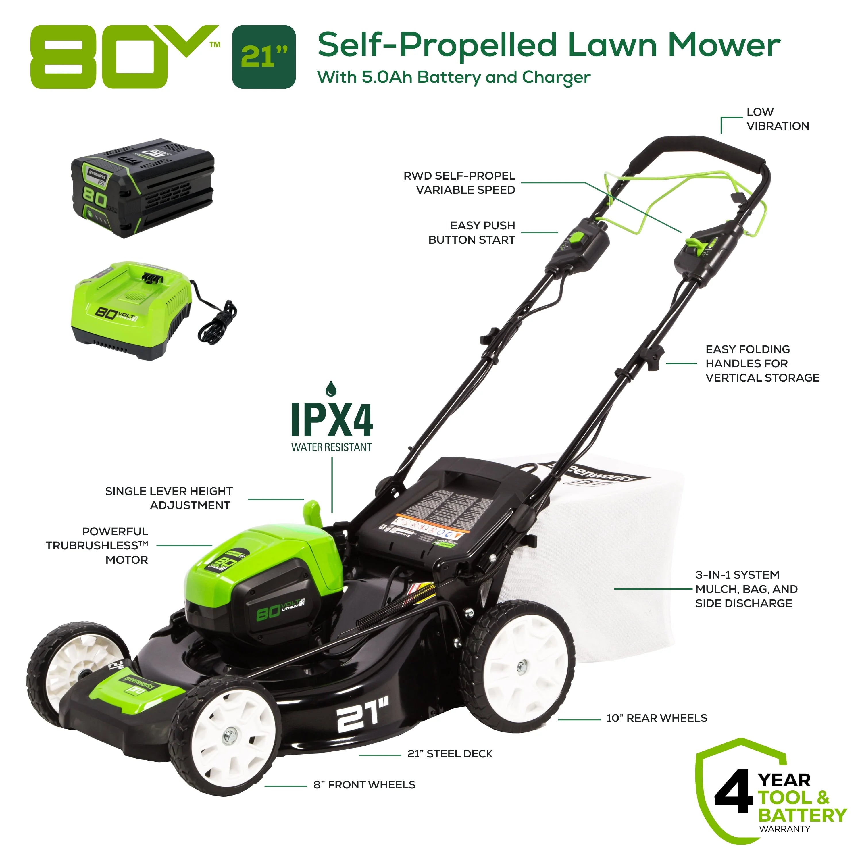 80V 21 Self Propelled Mower 5Ah Battery & Charger B916