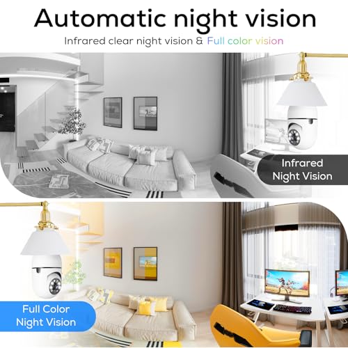 Light Bulb Security Camera, 360° WiFi Wireless Outdoor Indoor Color Night Vision, Auto Tracking Smart Alarm, 2-Way Talk, Porch Light Socket Camera E96439