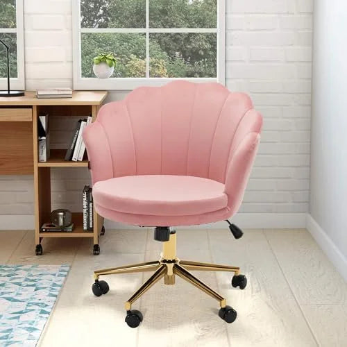 Pink Velvet Swivel Vanity Chair with Wheels E4196