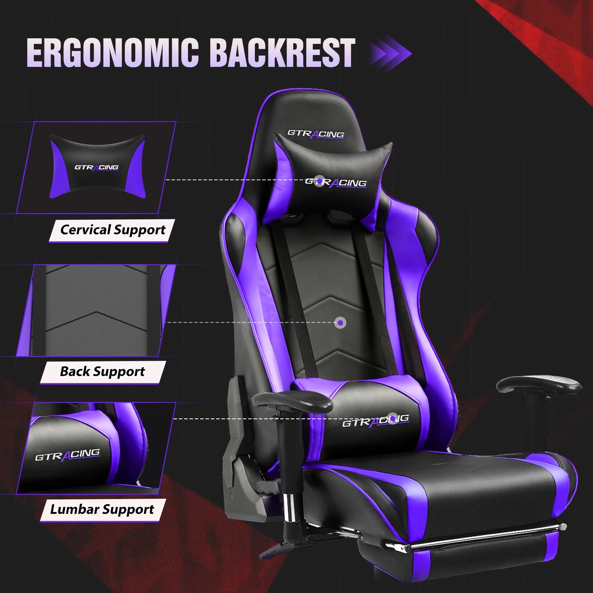 Purple PU Leather Gaming Chair with Footrest Z4292