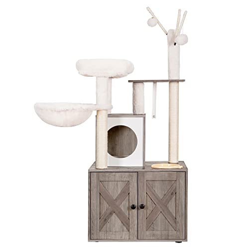 Rustic Brown Cat Tree with Litter Box Enclosure R715