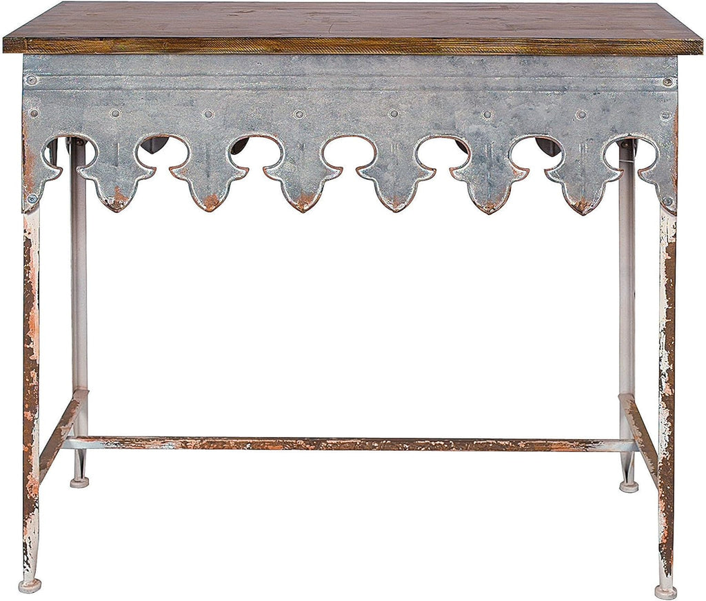 Metal Scalloped Edge Table with Wood Top X3246