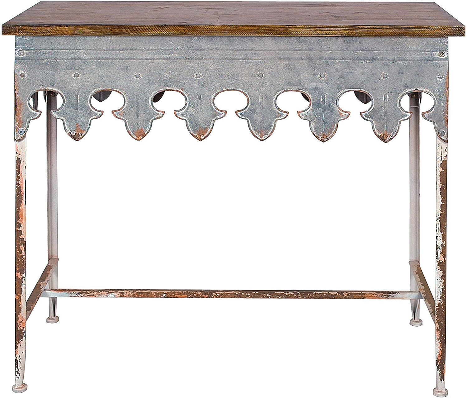 Metal Scalloped Edge Table with Wood Top X3246