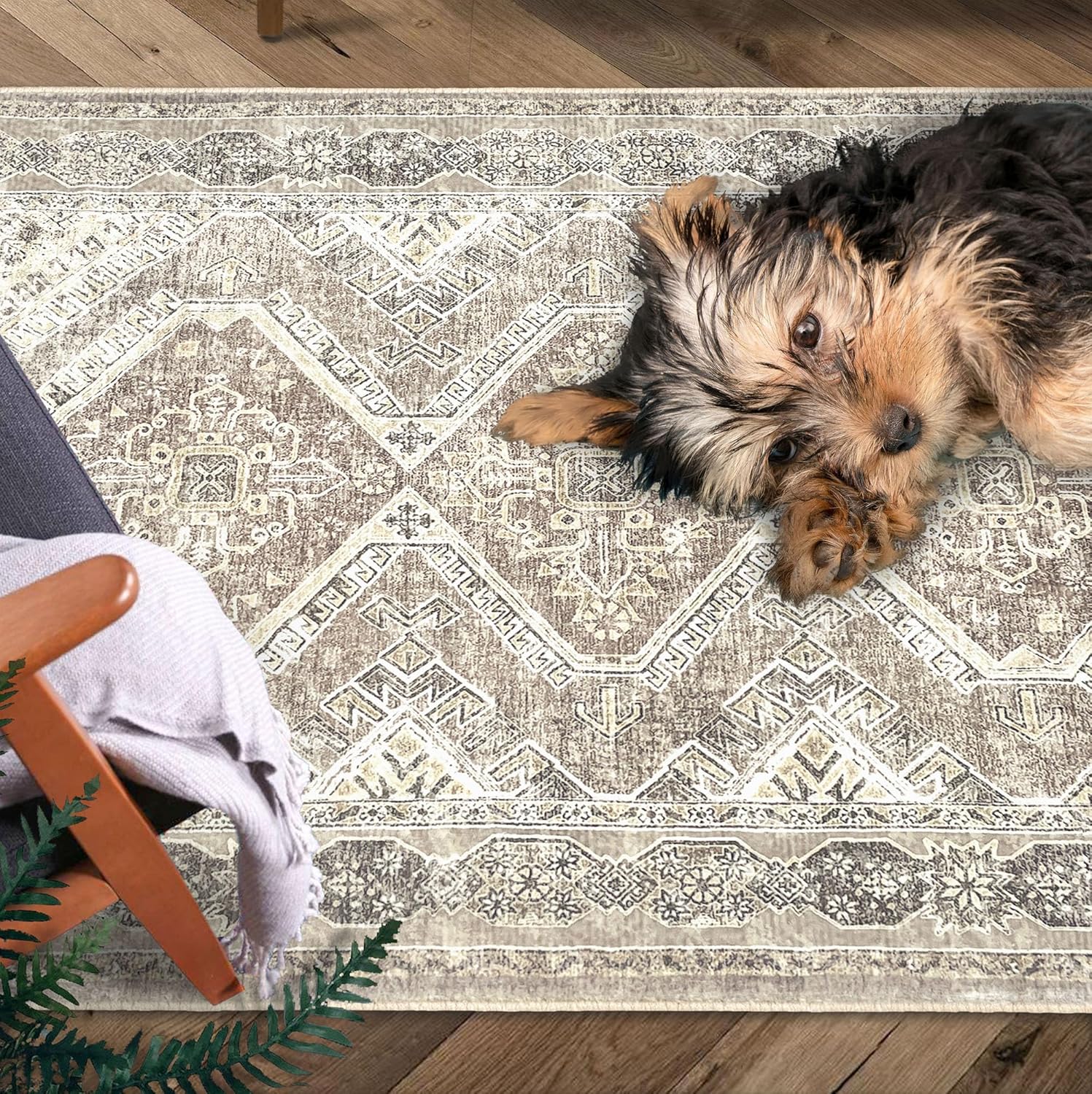 Washable 4x6 Faux Wool Area Rug Y2603