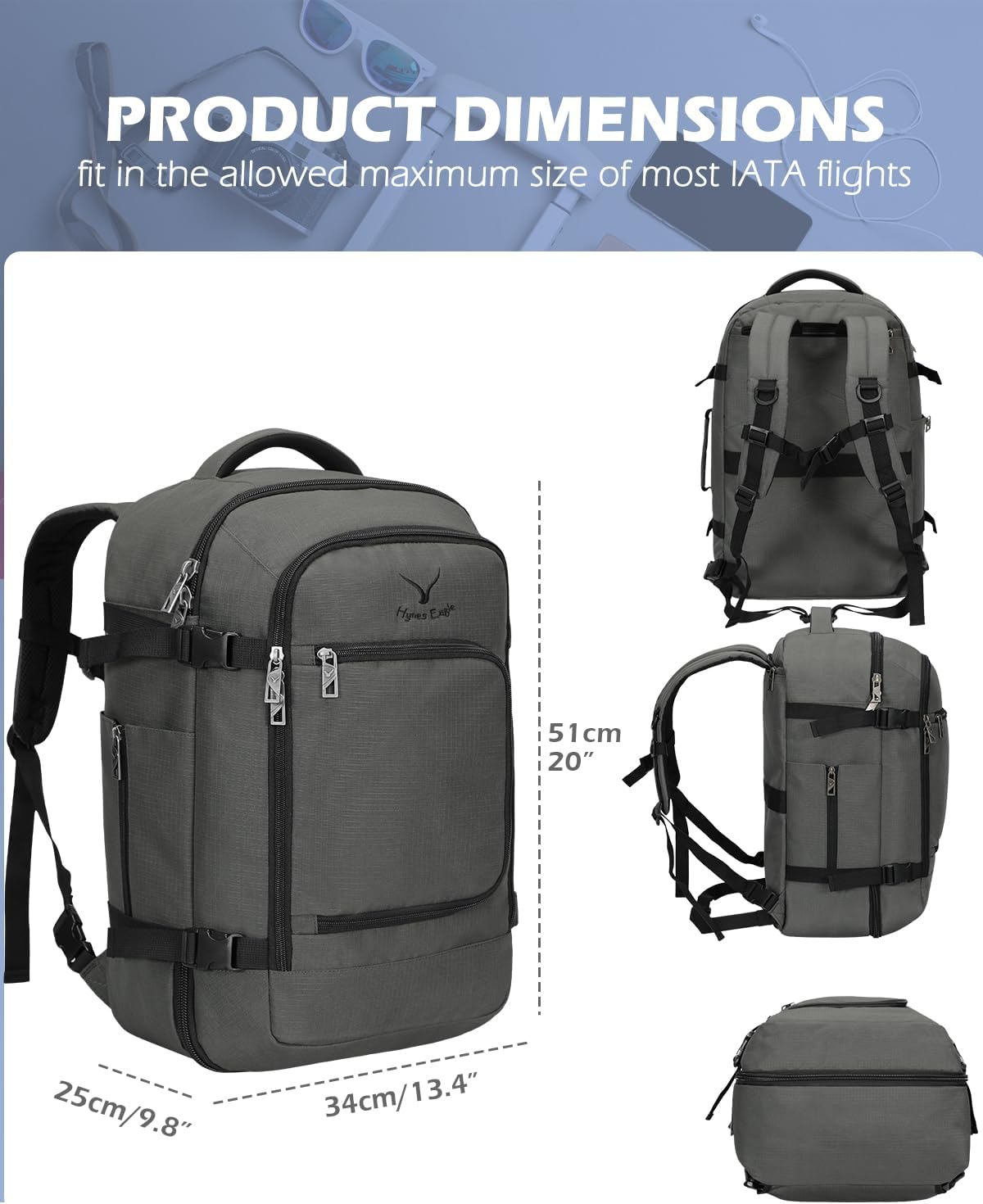 40L Blue with Grey Travel Backpack D219