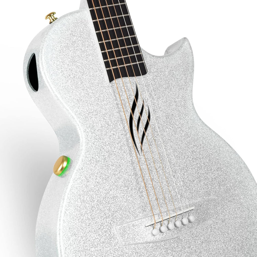 Carbon Fiber Acoustic Electric Guitar with Gig Bag, Strap, Strings, Instrument Cable (Sparkling Silver) O451561