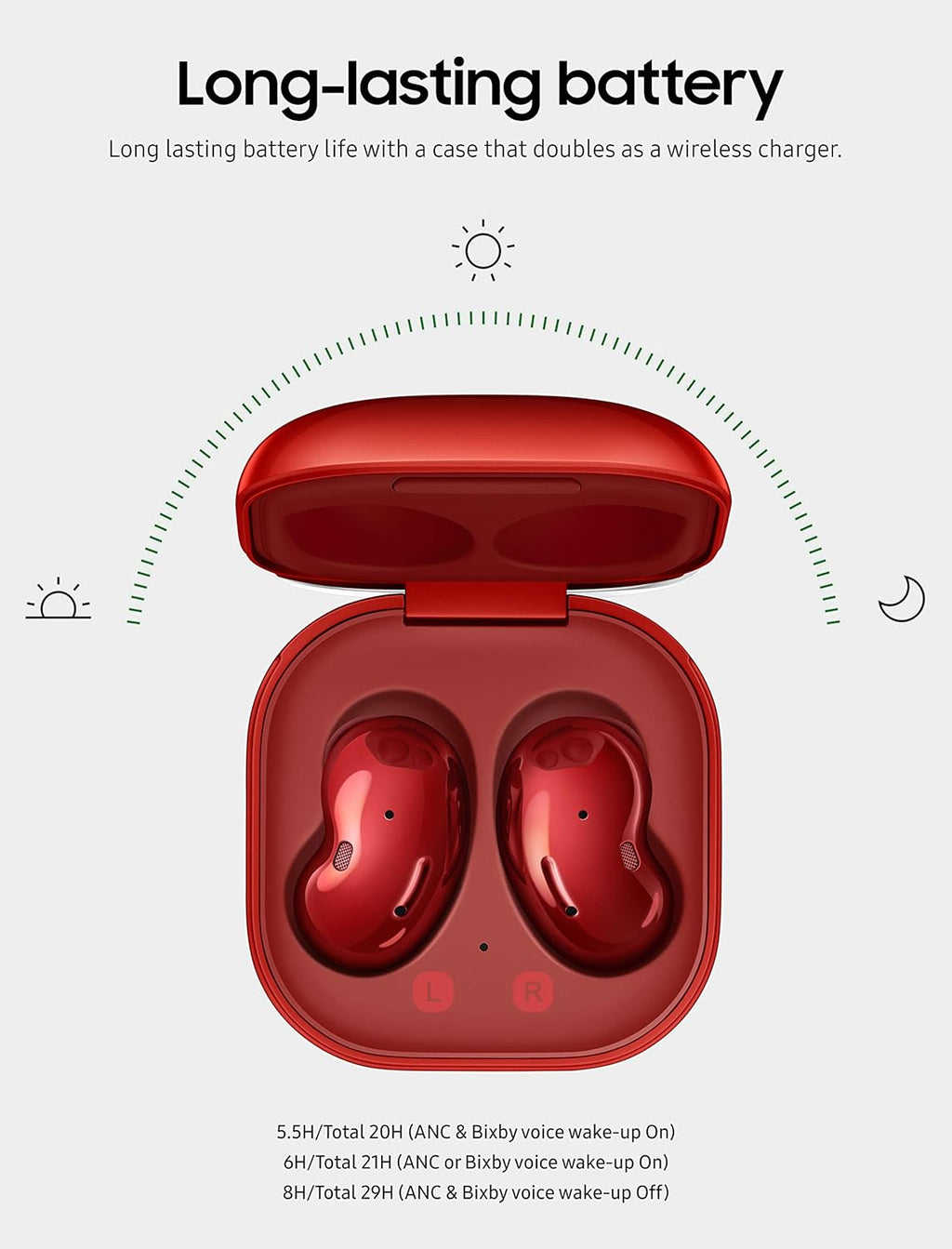 Mystic Red True Wireless Earbuds with Active Noise Cancelling and Charging Case E869