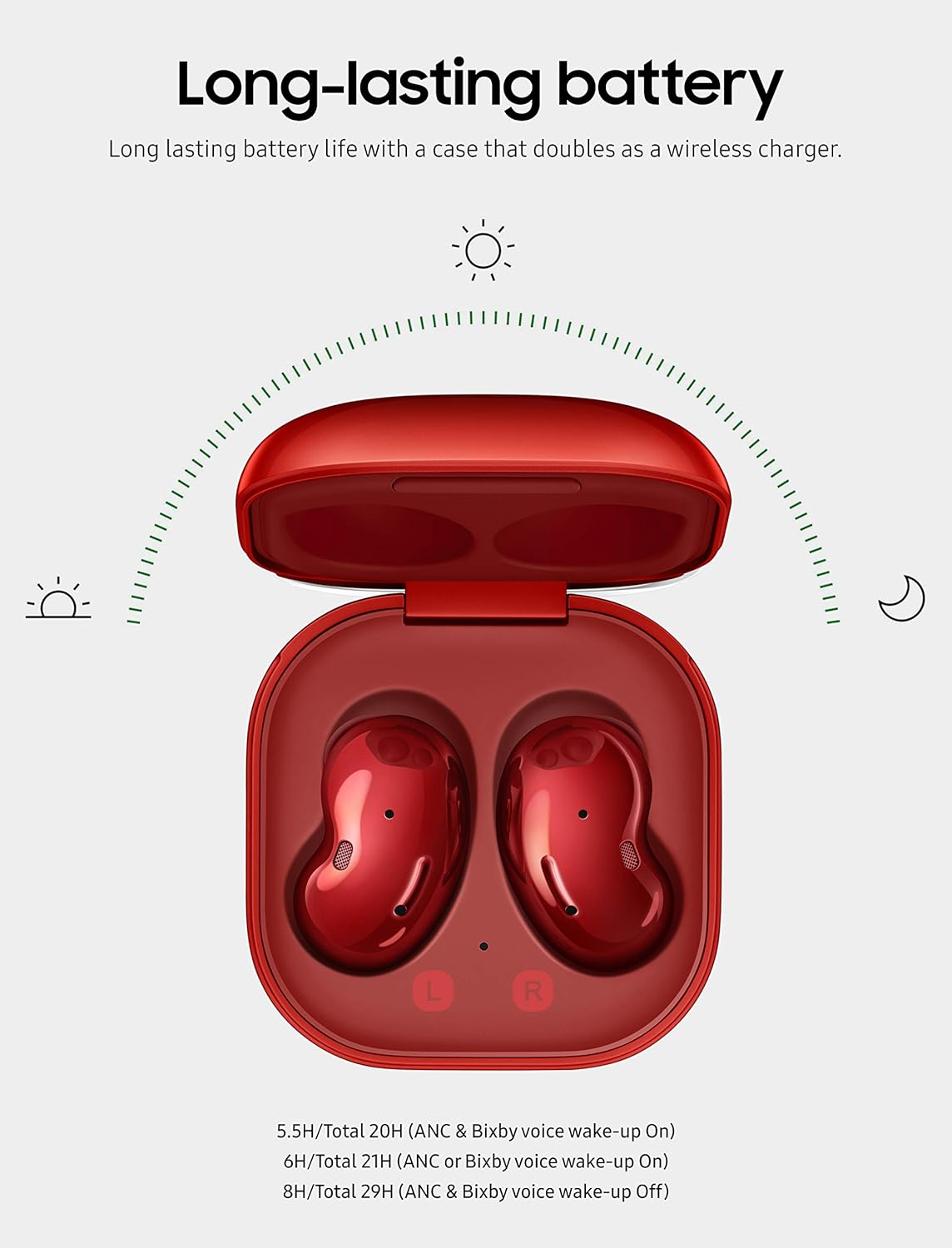 Mystic Red True Wireless Earbuds with Active Noise Cancelling and Charging Case E869