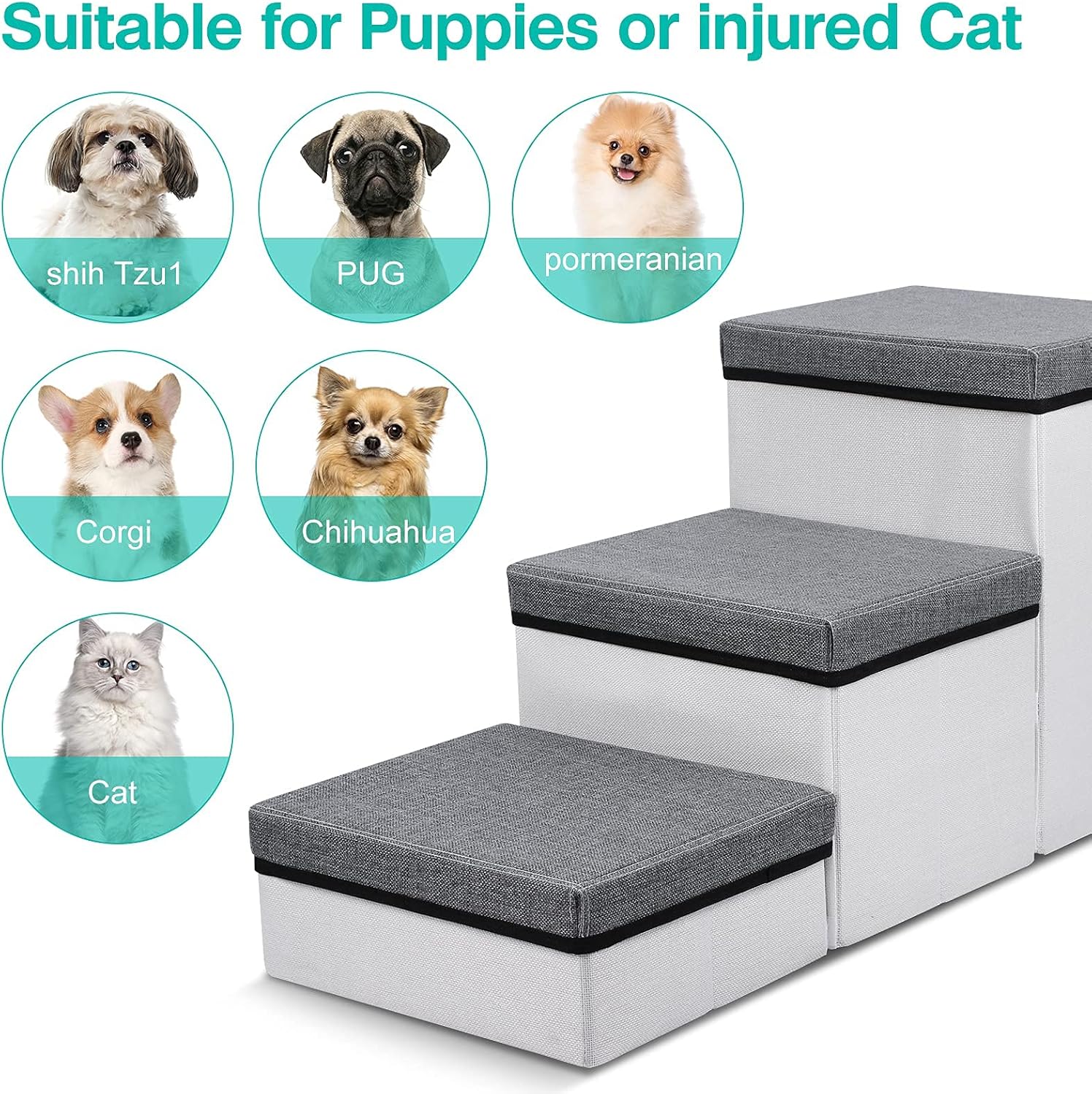Grey 3 Step Folding Pet Stairs M702754