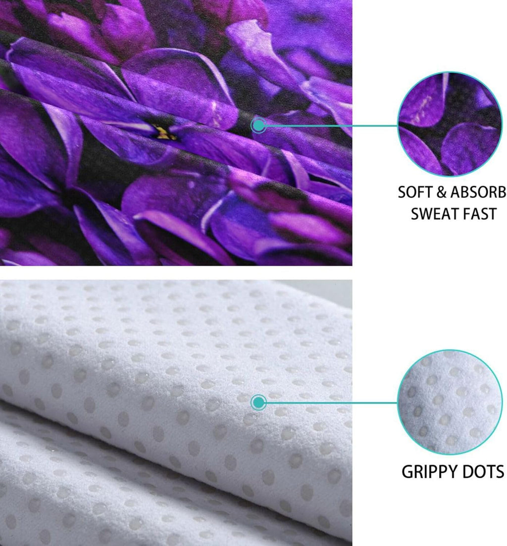 Lilac Purple Floral Non Slip Yoga Towel 73x 27 Inch with Storage Bag T9382