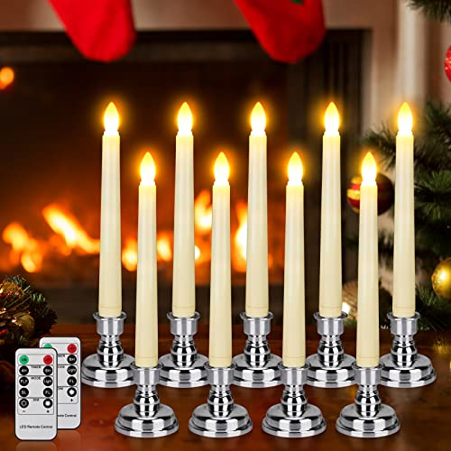 9 Packs White Gold LED Flameless Flickering Taper Candles with Remote Timer O688