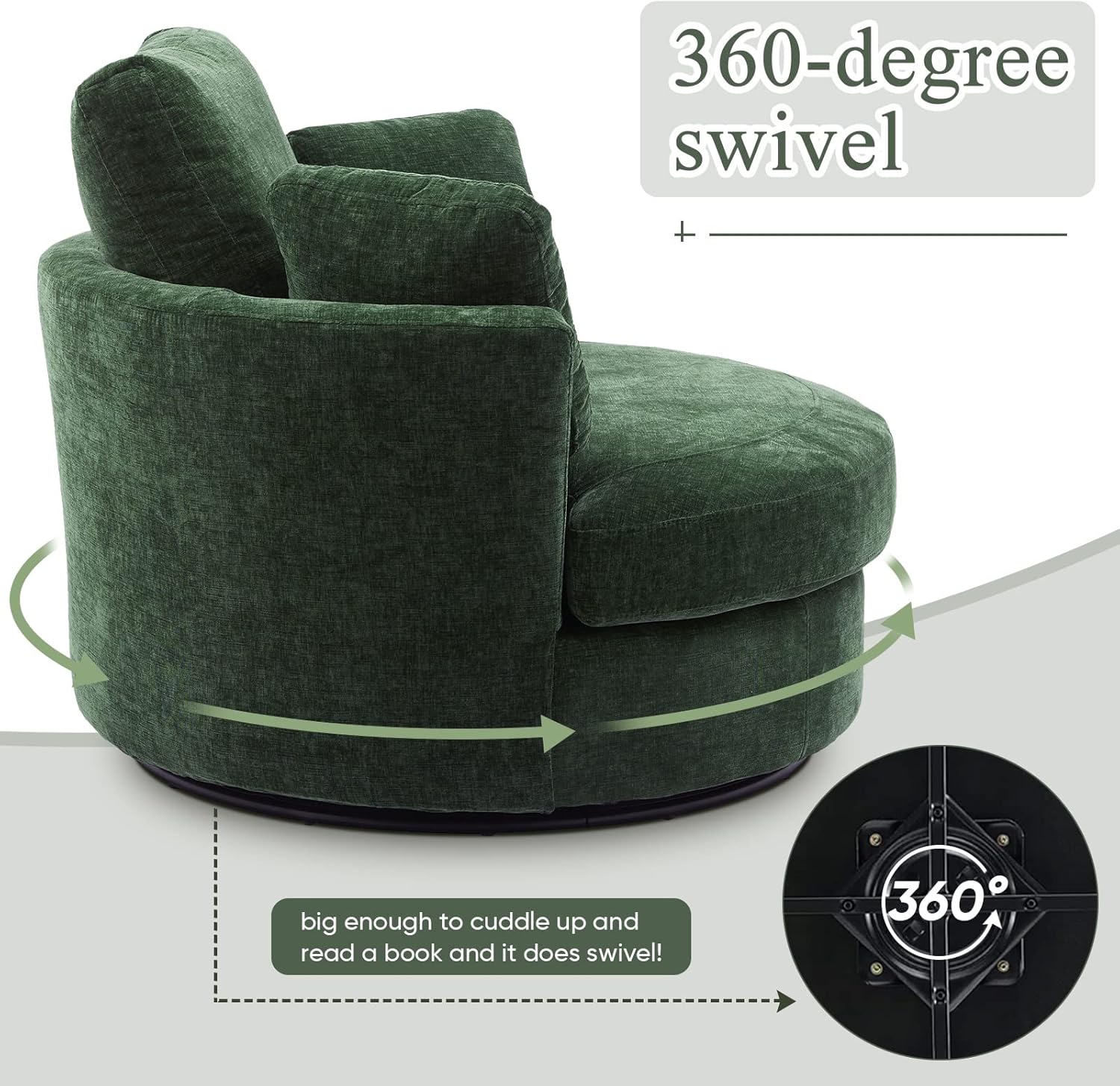 Green Chenille Oversized Swivel Barrel Chair E92110