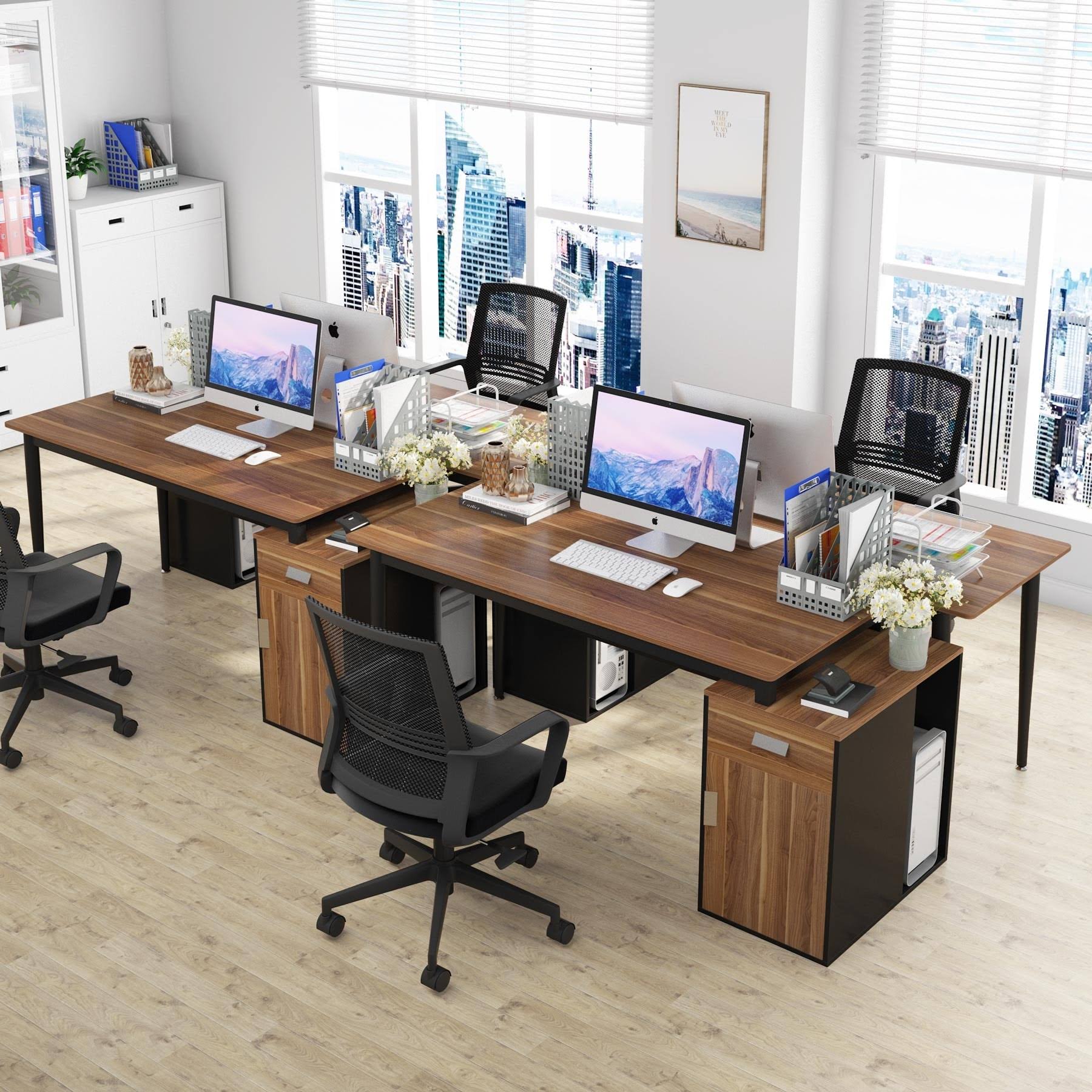 55 inch Computer Desk with Drawers and Storage Cabinet K190305