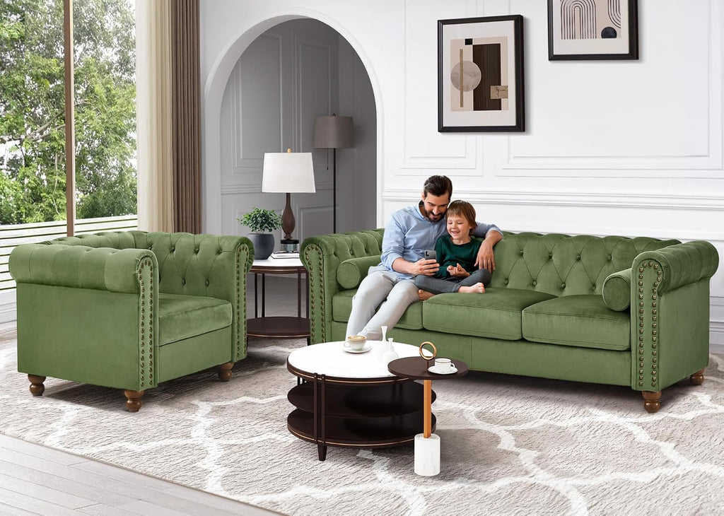 Green Velvet 3 Seater Chesterfield Sofa Z3756