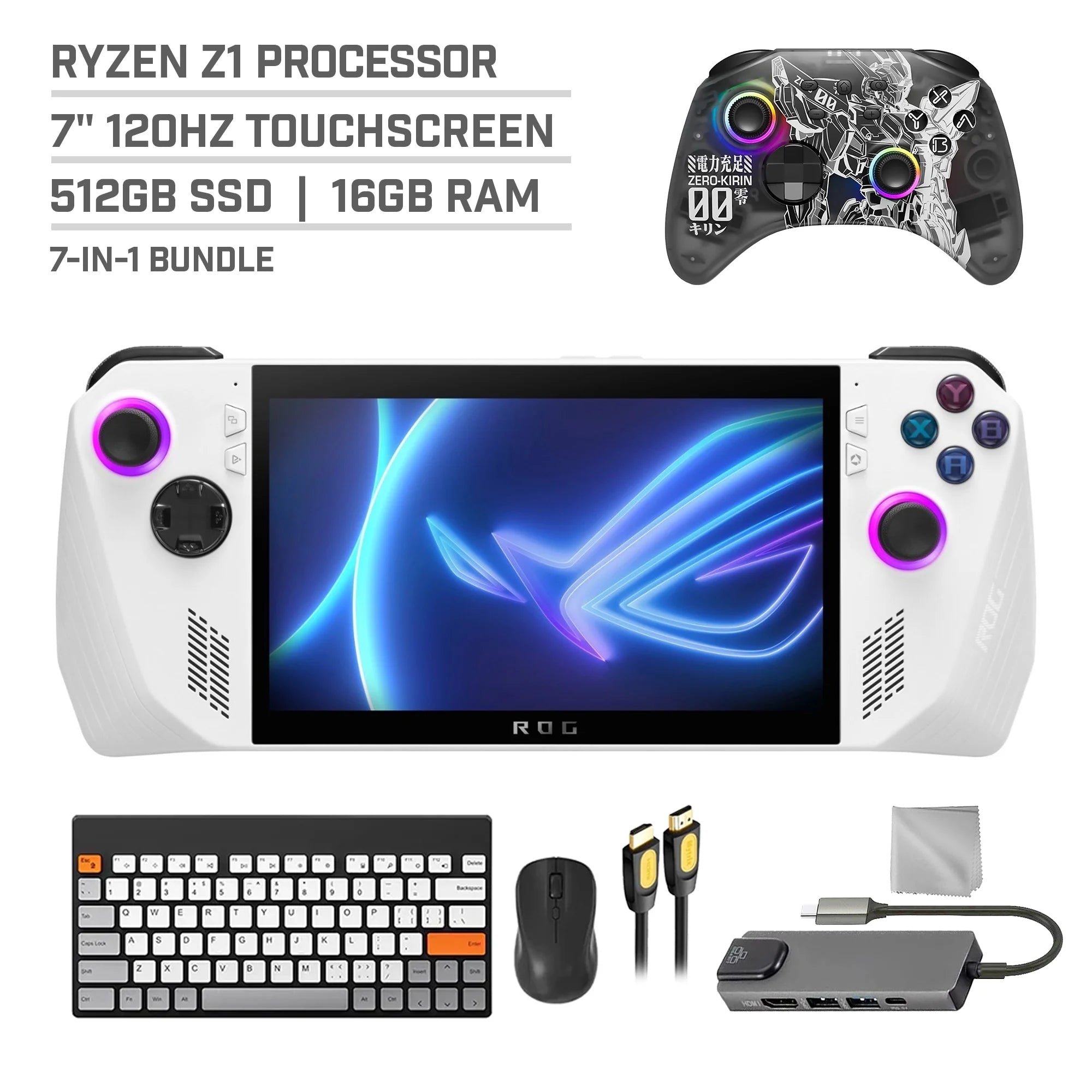 512GB Gaming Handheld 7-inch Touchscreen 120Hz FHD 1080p AMD Ryzen Z1 Processor Bundle S147