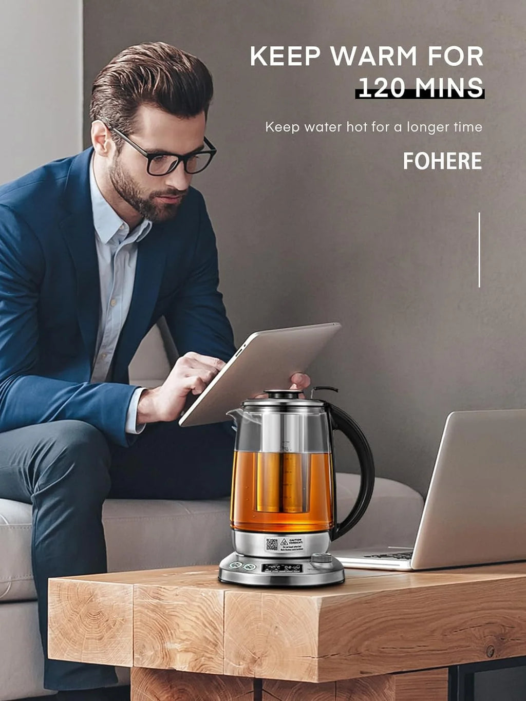 1.7L Borosilicate Glass Electric Tea Kettle with Temperature Control F917464