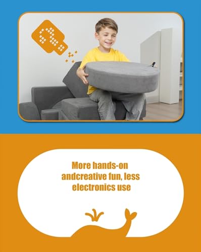15PCS Modular Toddler Play Couch with Removable Cover Gray Foam Sofa S560391