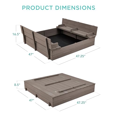 Kids' Outdoor Wooden Sandbox with Foldable Bench Seats Z340448