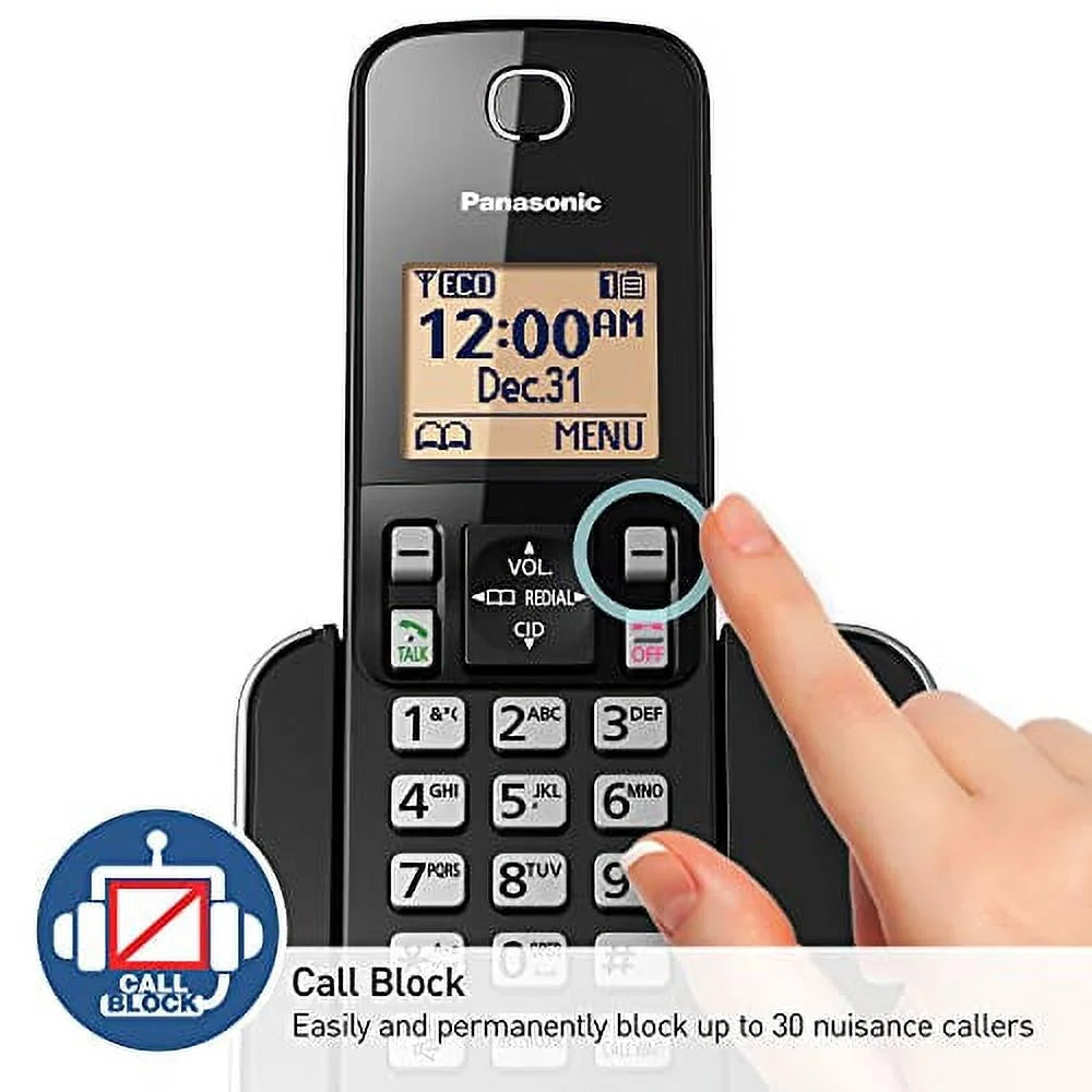 2 Handset Cordless Phone System with Amber Backlit Display (Black) O18491