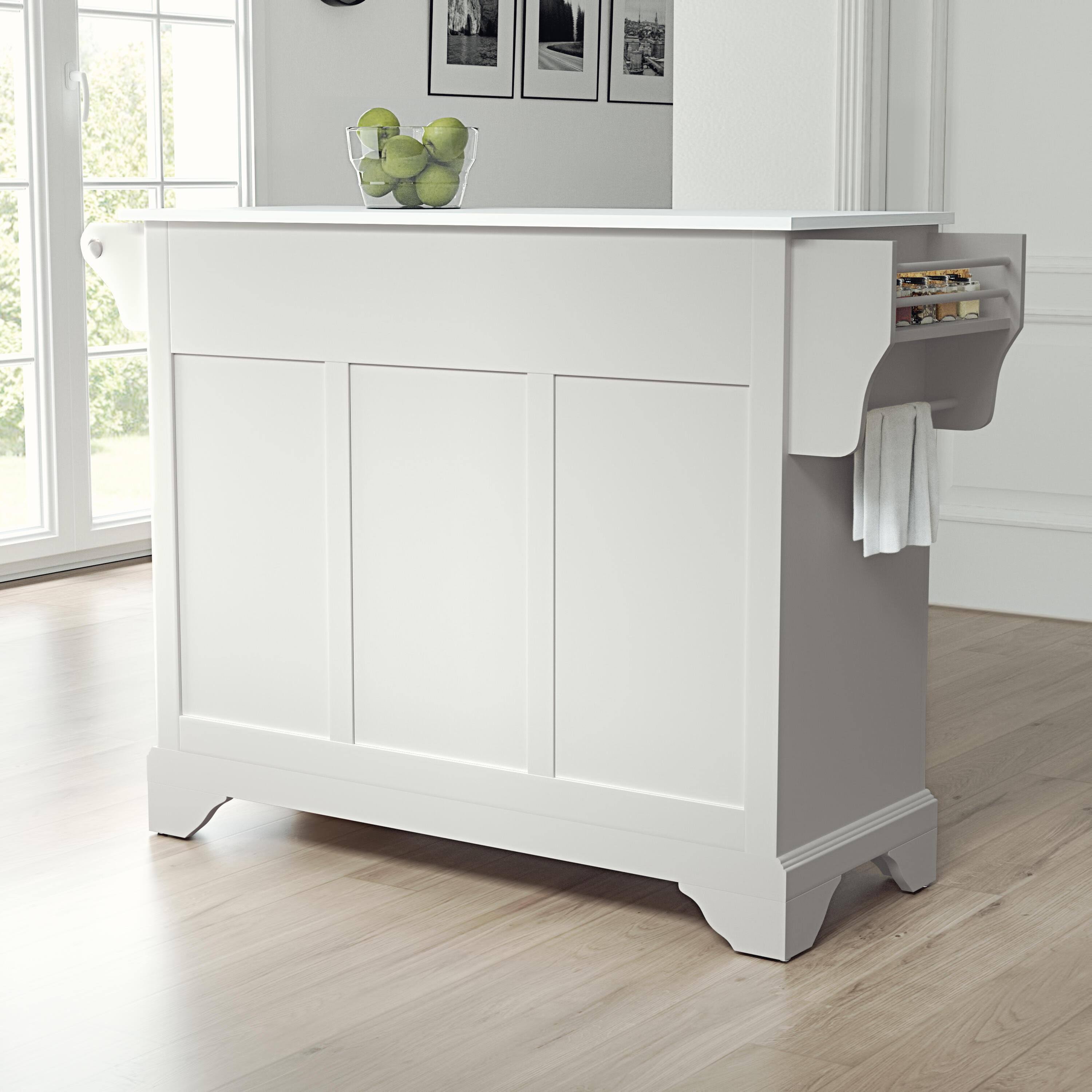 White Granite Top Full Size Kitchen Island Cart J3191