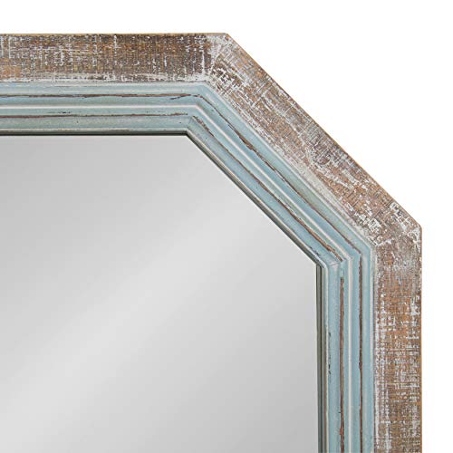 Large Rustic Octagon Wall Mirror, 36" x 28", Coastal Blue and Rustic Brown N481354