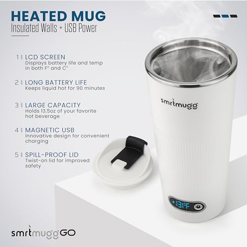 Black 13.5 OZ Battery Powered Heated Coffee Mug O557