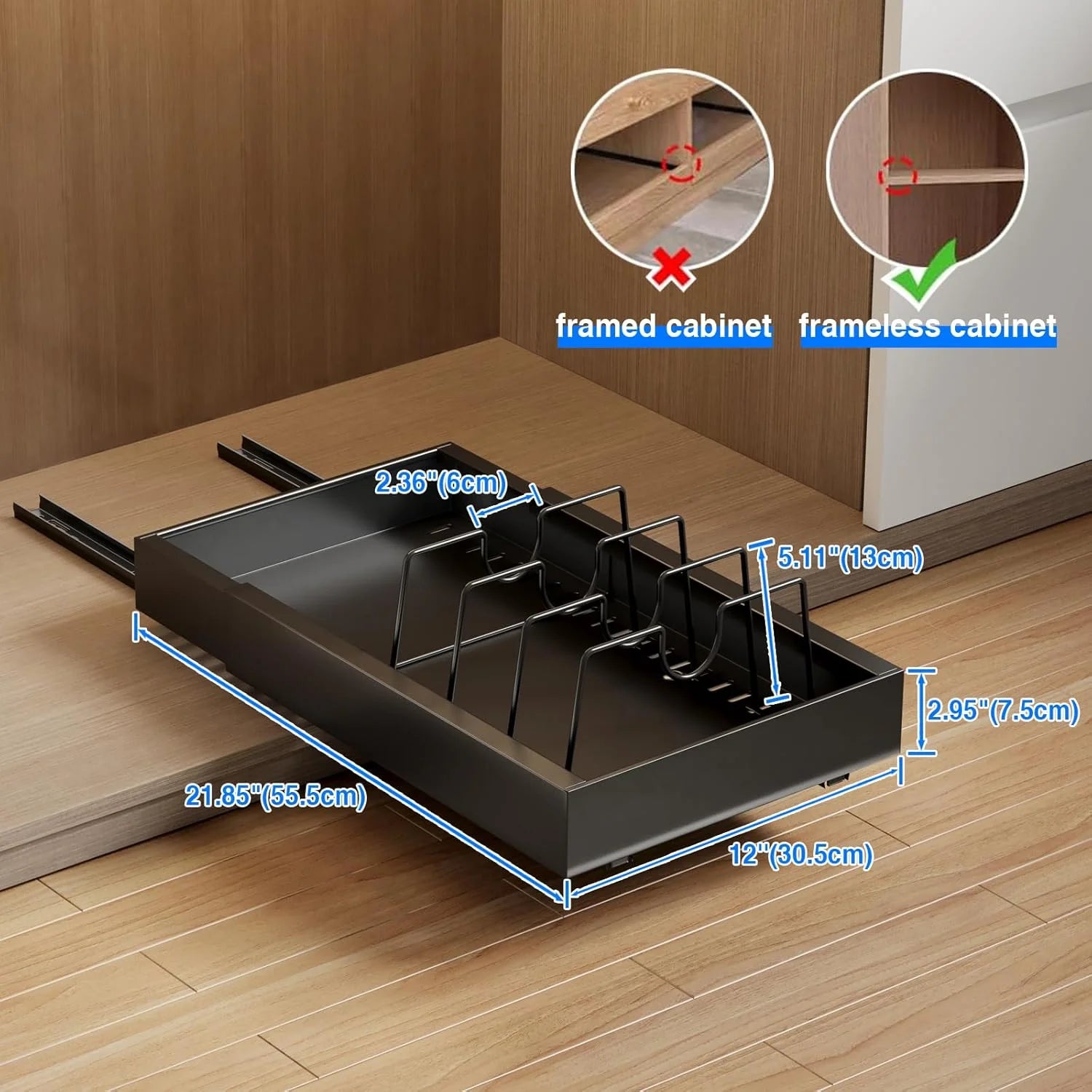 2 Pack Pull Out Cabinet Organizer, Slide Out Drawers, Heavy Duty Shelves, Black B48395