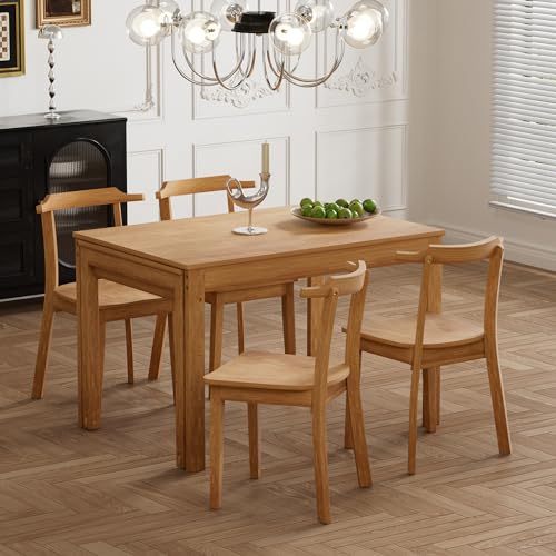 5-Piece Extendable Dining Table Set with 4 Chairs and Pull-out Side Table T718