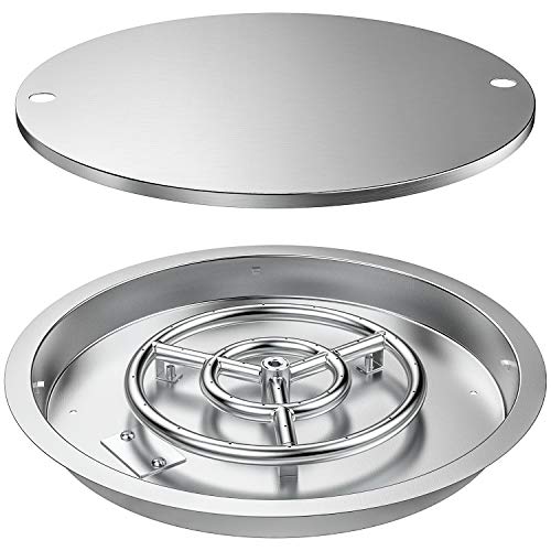 19 Inch Round Stainless Steel Drop in Fire Pit Pan Fire Bowl with Burner Ring and Protective Cover A17109