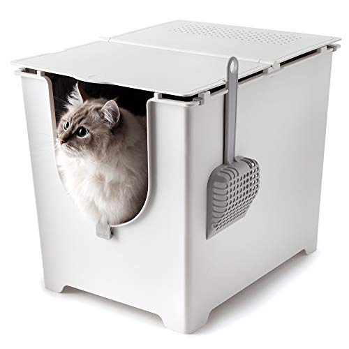 Gray Flip Litter Box with Reusable Litter Liner E9016