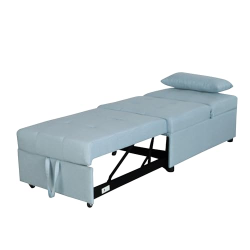 Light Grey Folding Ottoman Sofa Bed with Solid Wood Frame and Polyester Fabric W56349