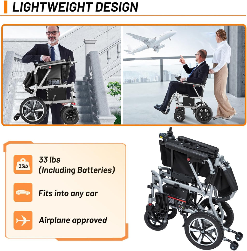 Lightweight Portable Electric Wheelchair, 33lbs, 10 Miles Range B625