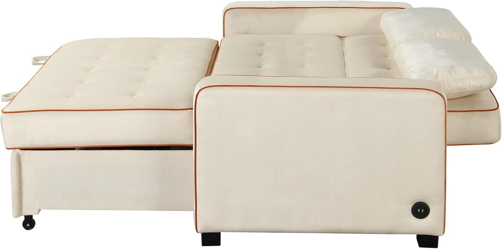 Velvet Convertible Sofa Bed with USB Charging Port L7160