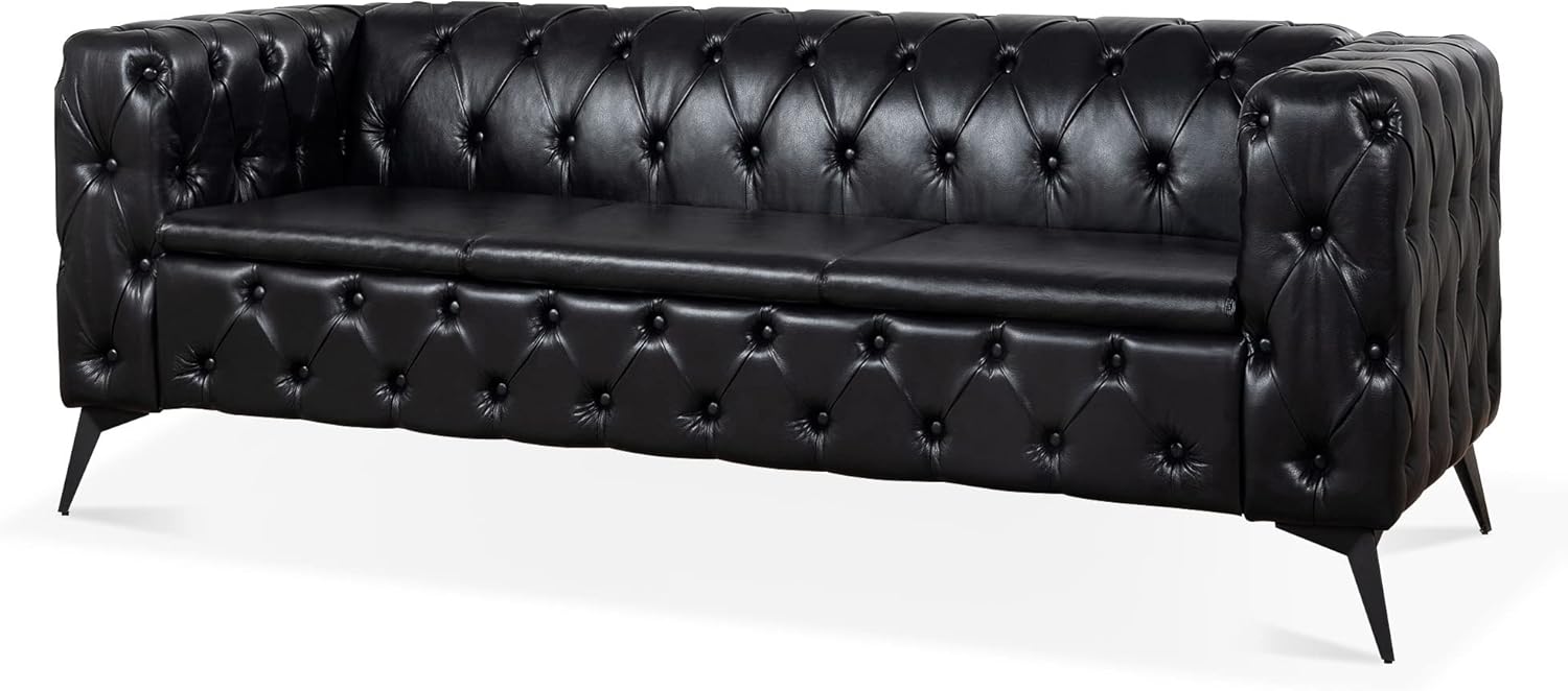 Comfy Couch Traditional Square Arm Sofa 84.06 Inch Width Removable Cushion 3 Seater P833