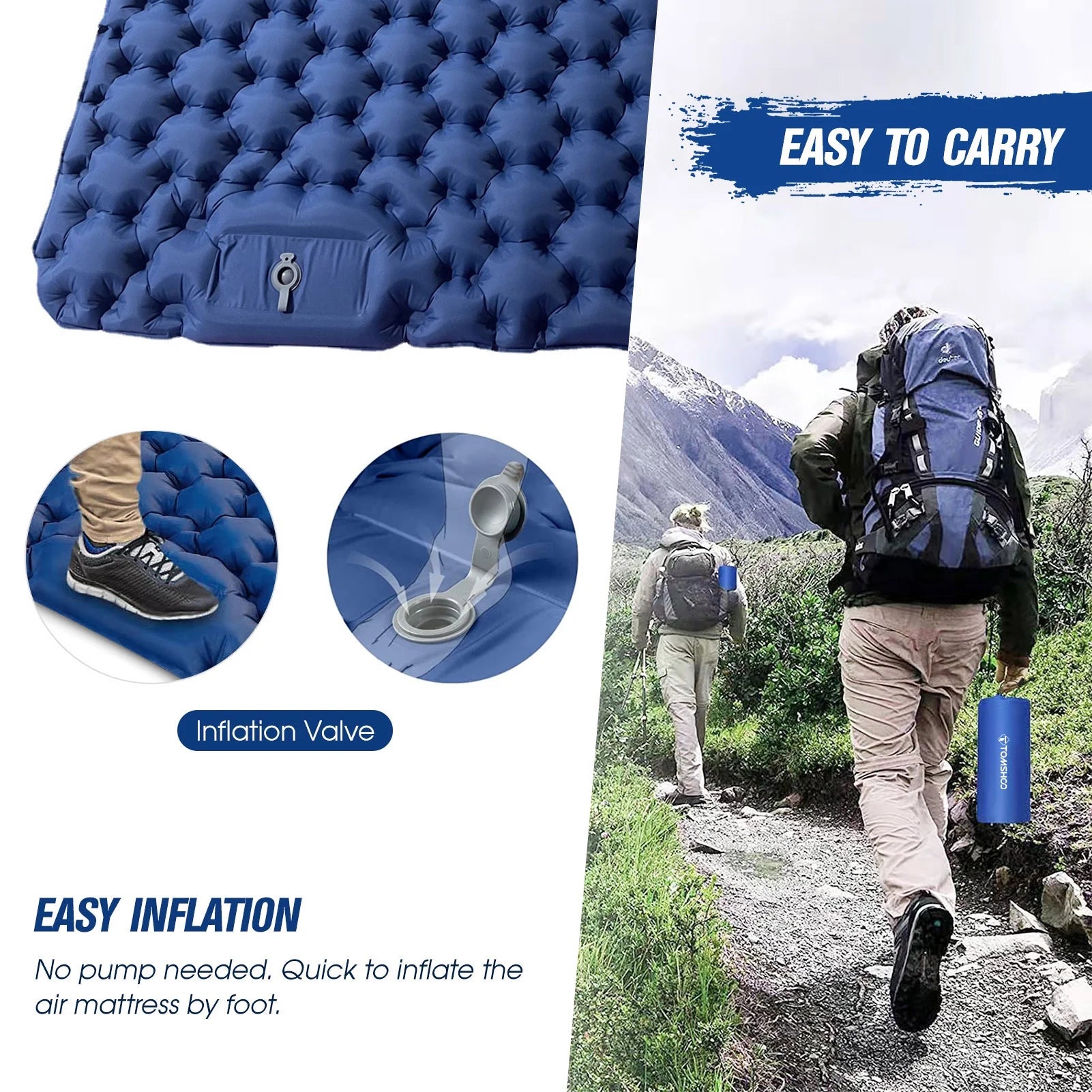 2 Person Camping Mat with Air Pillow Portable Air Mattress Waterproof Sleeping Pad N54705