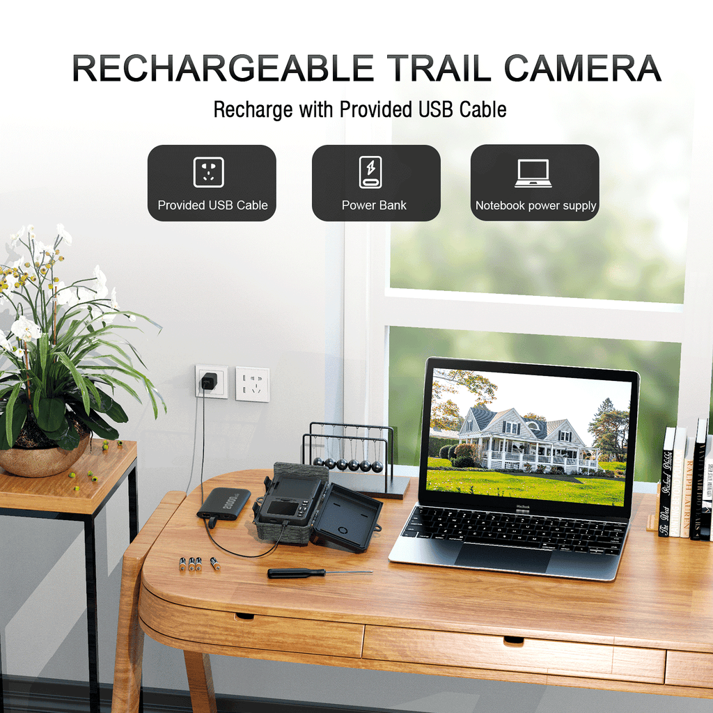Solar Powered Trail Camera with SD Card Rechargeable 4400mAh 4K 48MP WiFi Night Vision Waterproof IP66 S454