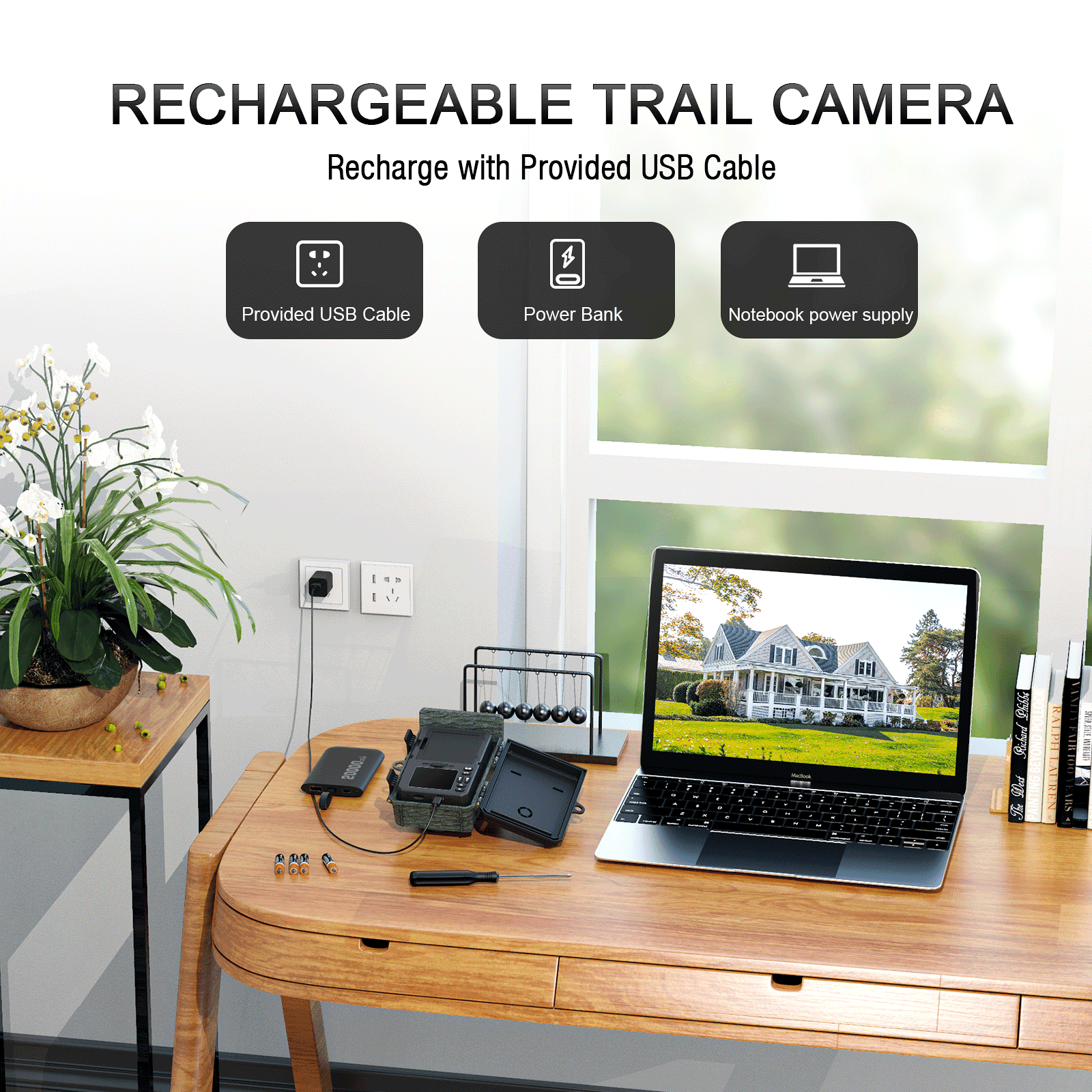 Solar Powered Trail Camera with SD Card Rechargeable 4400mAh 4K 48MP WiFi Night Vision Waterproof IP66 S454