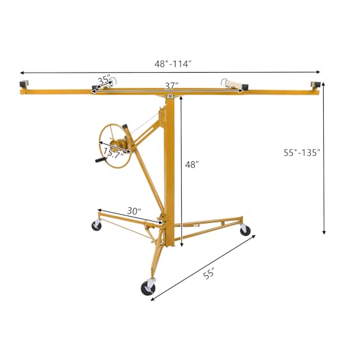 16 FT Drywall Lift Panel Rolling Hoist Jack Lifter Sheetrock with Adjustable Telescopic Arm, Yellow I474