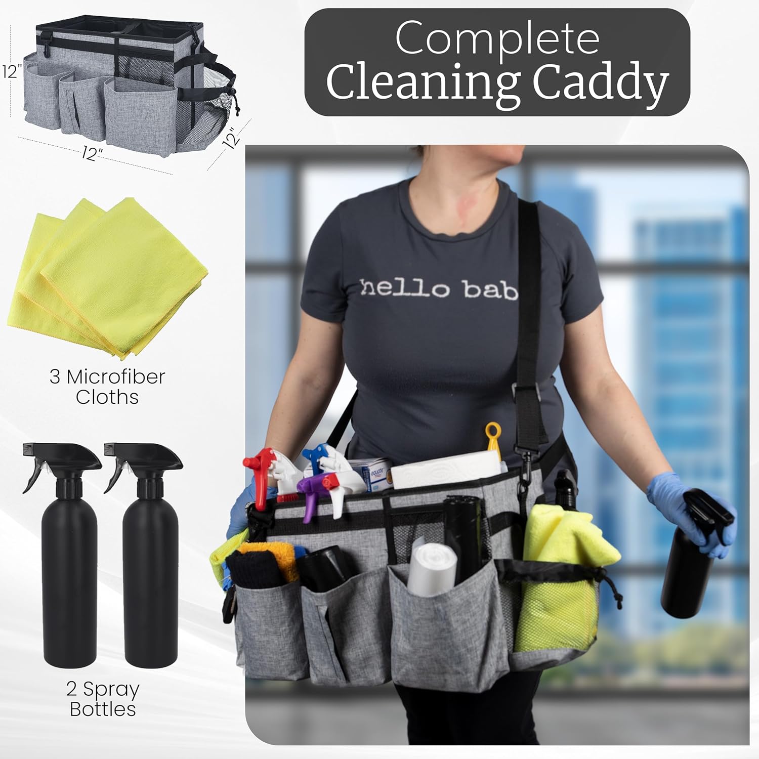 Large Cleaning Caddy with Handles and Strap, 3 Microfiber Cloths and 2 Spray Bottles G121603